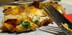 breakfast casserole Italian with Flat Out collard greens, Tofurkey, sun dried tomato, artichoke hearts, cheese